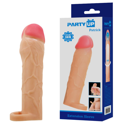 Party Up PATRICK 2 Inch Extender Sleeve - Flesh 2 Inch Penis Extender Sleeve with Ball Strap-BI-026255-PU
