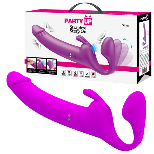 Party Up OLIVER Strapless Strap-On - Purple 28.3 cm USB Rechargeable Strapless Strap-On-BI-040171-PU