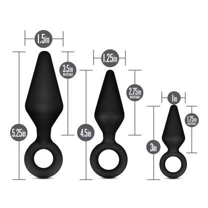 Anal Adventures Platinum Loop Plug Kit - Black Butt Plugs - Set of 3 Sizes-BL-310175