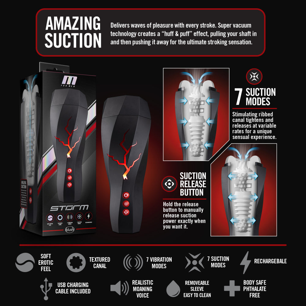 M For Men - Storm - USB Rechargeable Milking & Vibrating Stroker