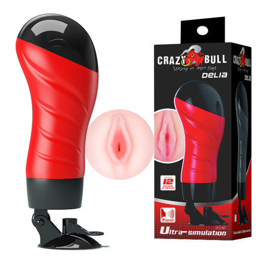 CRAZY BULL DELIA Vibrating Stroker - Flesh Vibrating Vagina Stroker with Suction Base-BM-00900T46S