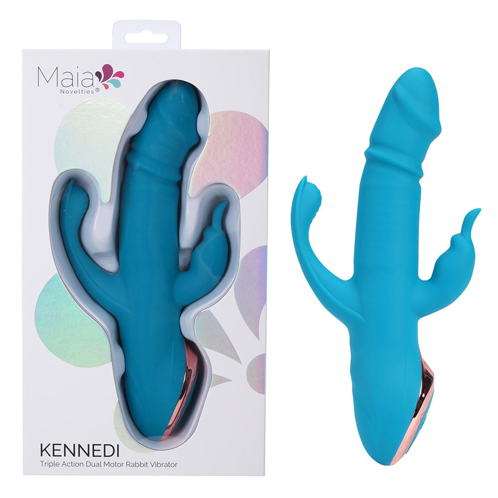 Maia KENNEDI - Blue 23.5 cm USB Rechargeable Triple Stimulating Vibrator-BO-25-03-BLUE