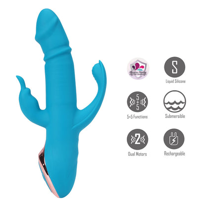 Maia KENNEDI - Blue 23.5 cm USB Rechargeable Triple Stimulating Vibrator-BO-25-03-BLUE