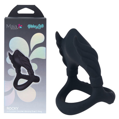 Maia ROCKY - Black - Black USB Rechargeable Vibrating Cock & Balls Ring-BO-25-22-BLACK