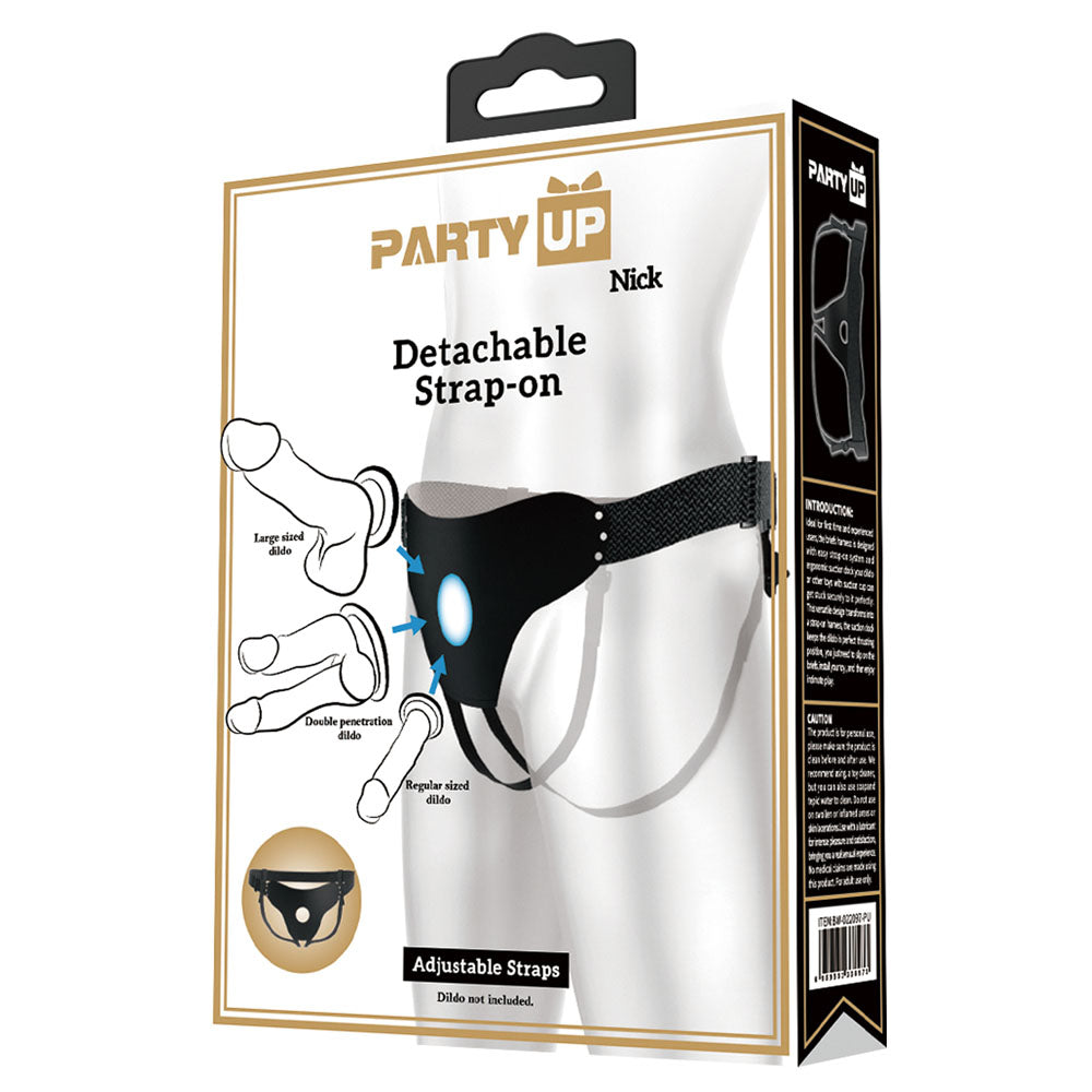Party Up NICK Strap-On Harness - Black Adjustable Strap-On Harness (No Probe Included)-BW-022097-PU