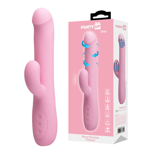 Party Up DEAN Wavy Rotation Vibe - Pink - Pink 23.8 cm USB Rechargeable Rotating Rabbit Vibrator-BW-069004-PU