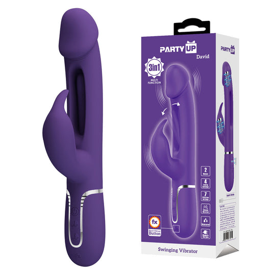 Party Up DAVID Swinging Vibe - Purple - Purple 23.2 cm USB Rechargeable Rabbit Vibrator with Flicking Arm-BW-500025-2-PU