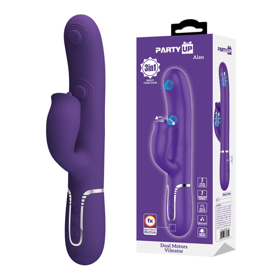 Party Up ALAN Dual Motor Vibrator - Purple - Purple 22.8 cm USB Rechargeable Vibrator with Licking Clit Stimulator and Thumping Shaft-BW-500035-2-PU