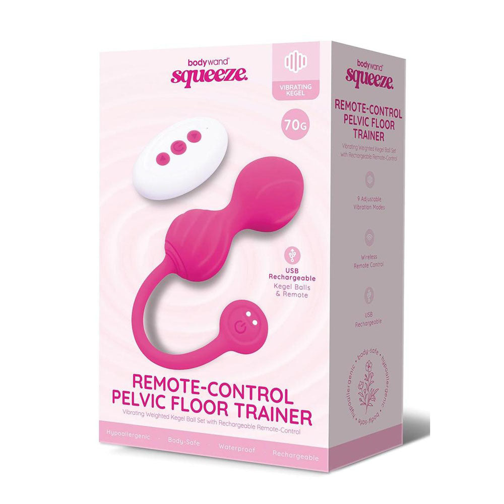 Bodywand Squeeze Remote-Control Pelvic Floor Trainer - Pink USB Rechargeable Weighted Kegel Balls with Remote-BW2003