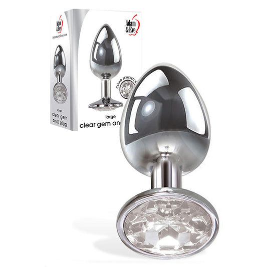 Adam & Eve Clear Gem Anal Plug - Large Metallic 9.5 cm Butt Plug with Gem Base