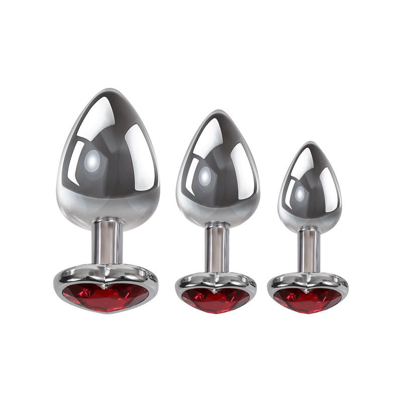 Adam & Eve Three Hearts Gem Anal Plug Set - Metallic Butt Plugs with Gem Bases - Set of 3 Sizes-D724 8500
