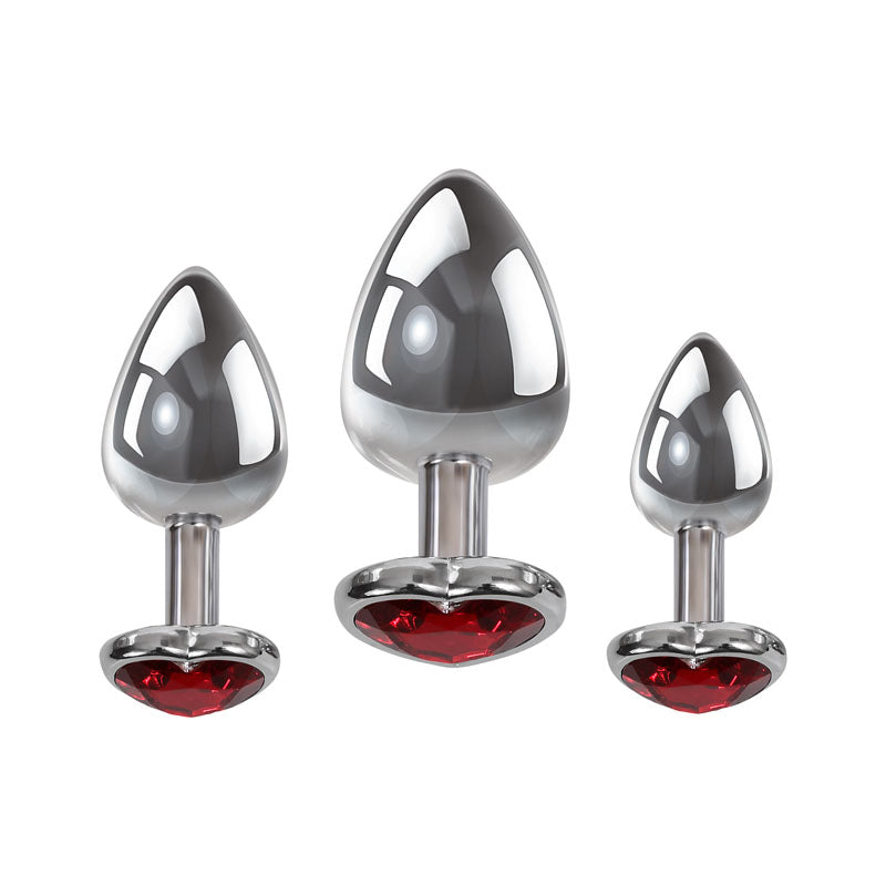 Adam & Eve Three Hearts Gem Anal Plug Set - Metallic Butt Plugs with Gem Bases - Set of 3 Sizes-D724 8500