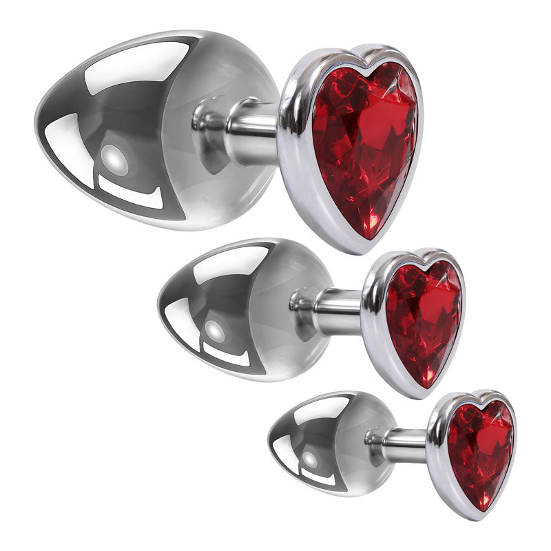 Adam & Eve Three Hearts Gem Anal Plug Set - Metallic Butt Plugs with Gem Bases - Set of 3 Sizes-D724 8500