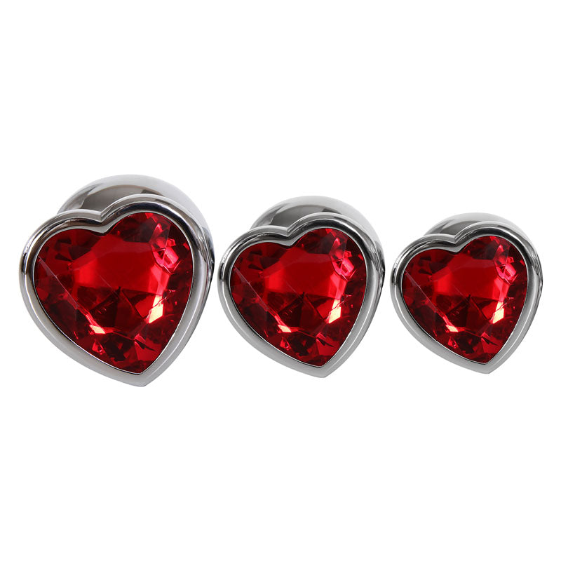 Adam & Eve Three Hearts Gem Anal Plug Set - Metallic Butt Plugs with Gem Bases - Set of 3 Sizes-D724 8500