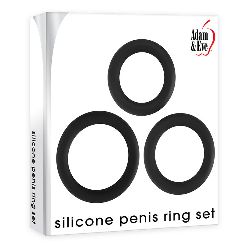 Adam & Eve Silicone Penis Ring Set - Black Cock Rings - Set of 3 Sizes-D726 8000