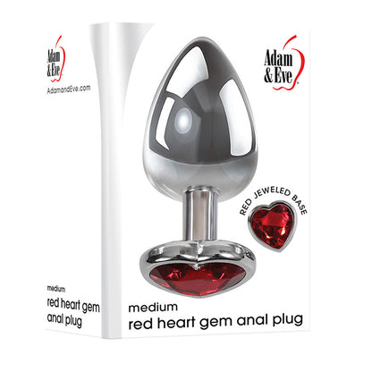 Adam & Eve Red Heart Gen Anal Plug - Medium Metallic 8.25 cm Butt Plug with Gem Base