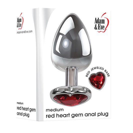 Adam & Eve Red Heart Gen Anal Plug - Medium Metallic 8.25 cm Butt Plug with Gem Base