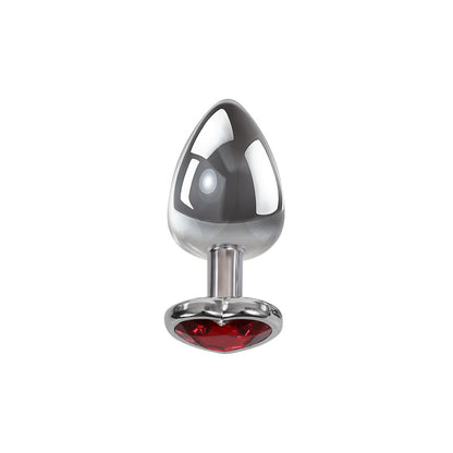Adam & Eve Red Heart Gen Anal Plug - Medium Metallic 8.25 cm Butt Plug with Gem Base