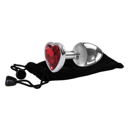 Adam & Eve Red Heart Gen Anal Plug - Medium Metallic 8.25 cm Butt Plug with Gem Base