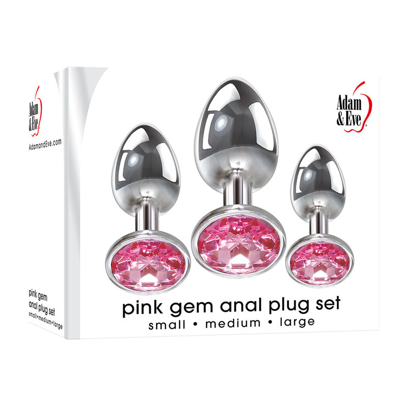 Adam & Eve Pink Gem Anal Plug Set - Metallic Butt Plugs with Gemstones - 3 Size Set