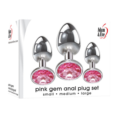 Adam & Eve Pink Gem Anal Plug Set - Metallic Butt Plugs with Gemstones - 3 Size Set