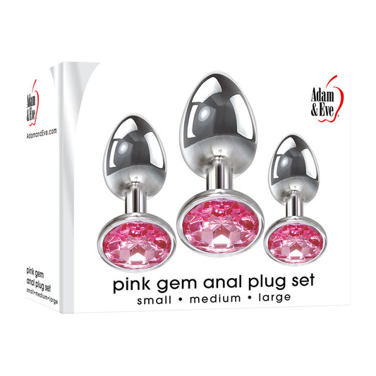 Adam & Eve Pink Gem Anal Plug Set - Metallic Butt Plugs with Gemstones - 3 Size Set
