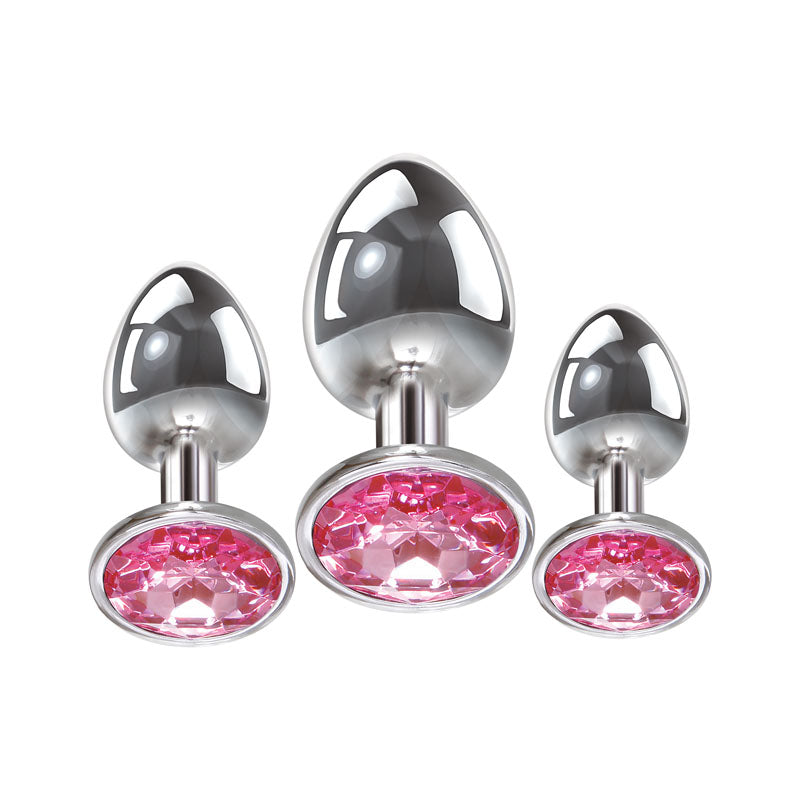 Adam & Eve Pink Gem Anal Plug Set - Metallic Butt Plugs with Gemstones - 3 Size Set
