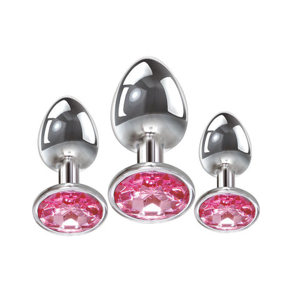 Adam & Eve Pink Gem Anal Plug Set - Metallic Butt Plugs with Gemstones - 3 Size Set
