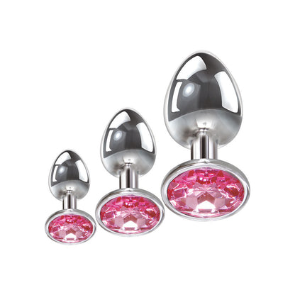 Adam & Eve Pink Gem Anal Plug Set - Metallic Butt Plugs with Gemstones - 3 Size Set