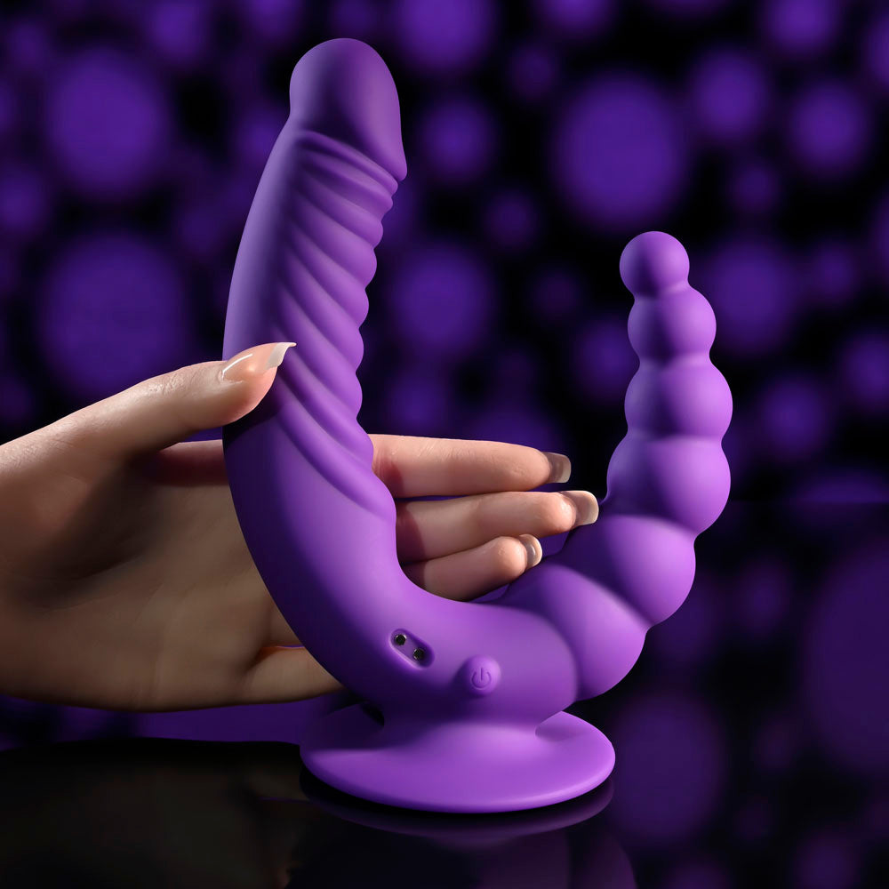 Evolved THE RIDER - Purple USB Rechargeable Double Ended Vibrator with Wireless Remote-EN-RS-4516-2