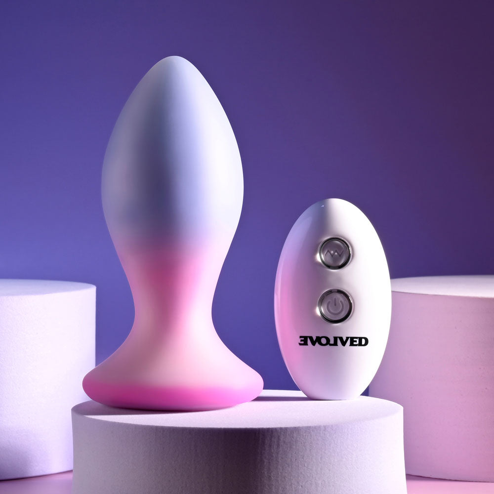 Evolved PARADISE PLUG - Pink/Purple 10.5 cm USB Rechargeable Vibrating Butt Plug with Wireless Remote-EN-RS-5704-2