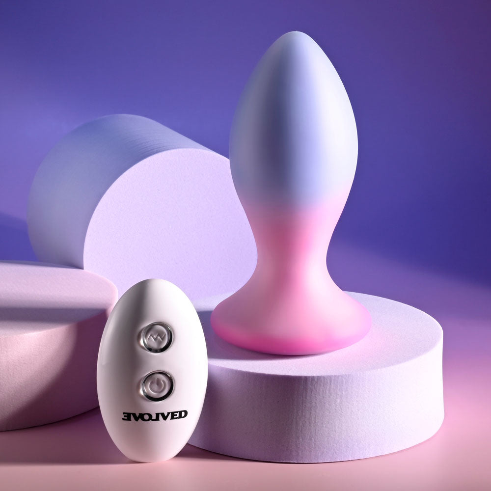 Evolved PARADISE PLUG - Pink/Purple 10.5 cm USB Rechargeable Vibrating Butt Plug with Wireless Remote-EN-RS-5704-2