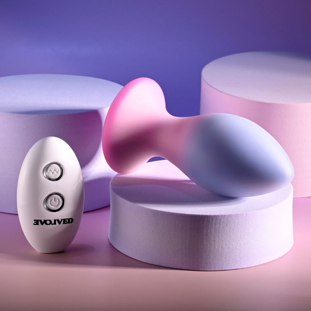 Evolved PARADISE PLUG - Pink/Purple 10.5 cm USB Rechargeable Vibrating Butt Plug with Wireless Remote-EN-RS-5704-2