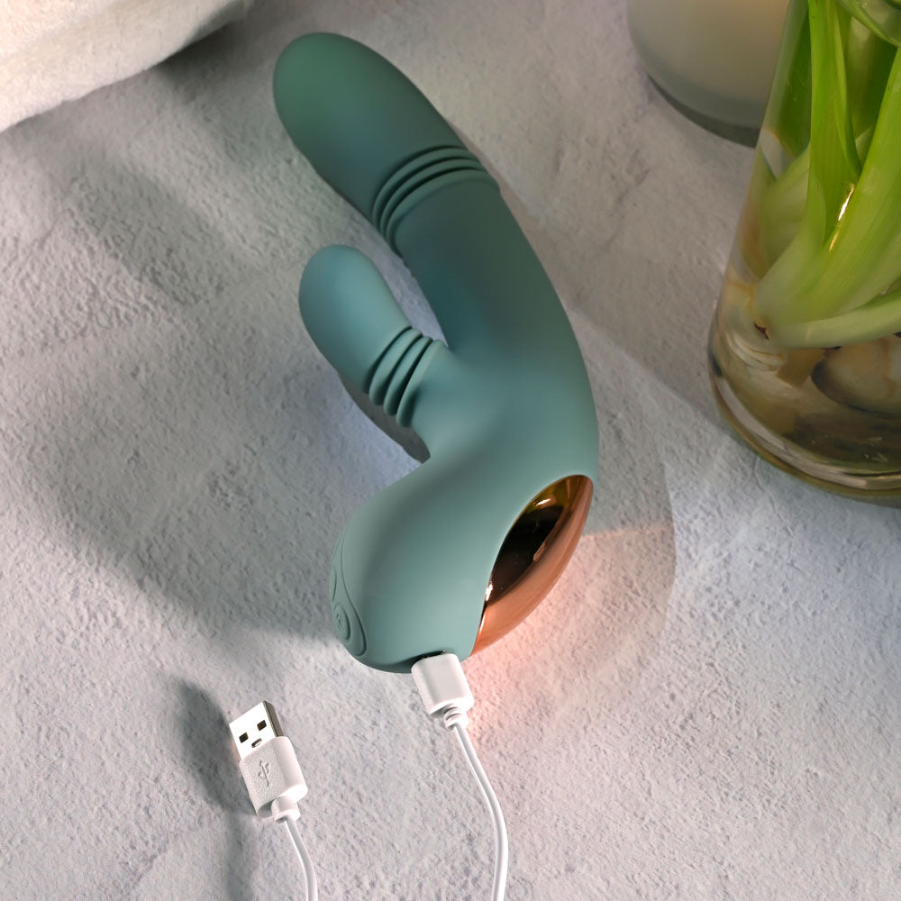 Evolved RUB ME TENDER - Green USB Rechargeable Gyrating & Thrusting Rabbit Vibrator - EN-RS-7142-2