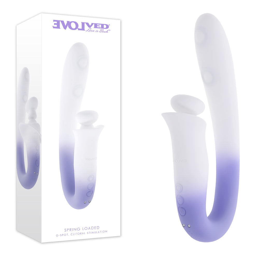 Evolved SPRING LOADED - White/Purple 23 cm USB Rechargeable Multi-Tapping Vibrator - EN-RS-7210-2