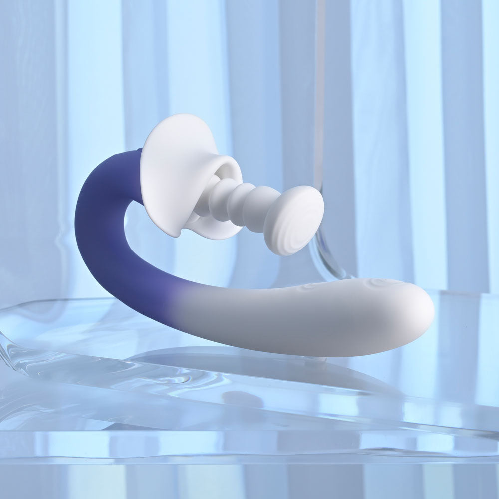 Evolved SPRING LOADED - White/Purple 23 cm USB Rechargeable Multi-Tapping Vibrator - EN-RS-7210-2