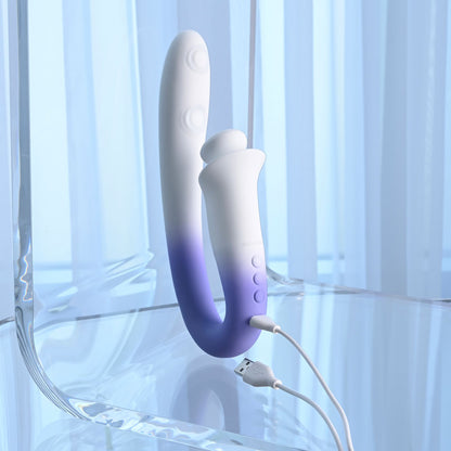 Evolved SPRING LOADED - White/Purple 23 cm USB Rechargeable Multi-Tapping Vibrator - EN-RS-7210-2