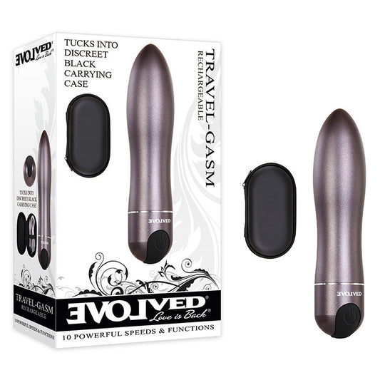 Evolved Travel-Gasm - Gray 9 cm USB Rechargeable Bullet with Travel Case-EN-RS-7693-2