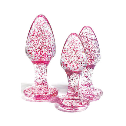 Adam & Eve Glitter Gem 3-Piece Butt Plug Set - Pink - Glitter Pink Butt Plugs - Set of 3 Sizes