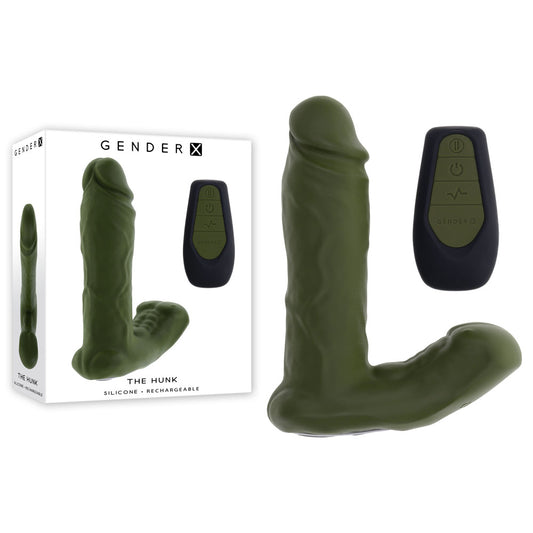 Gender X THE HUNK - Green 15.2 cm USB Rechargeable Thrusting Vibrator with Remote-GX-RS-5568-2