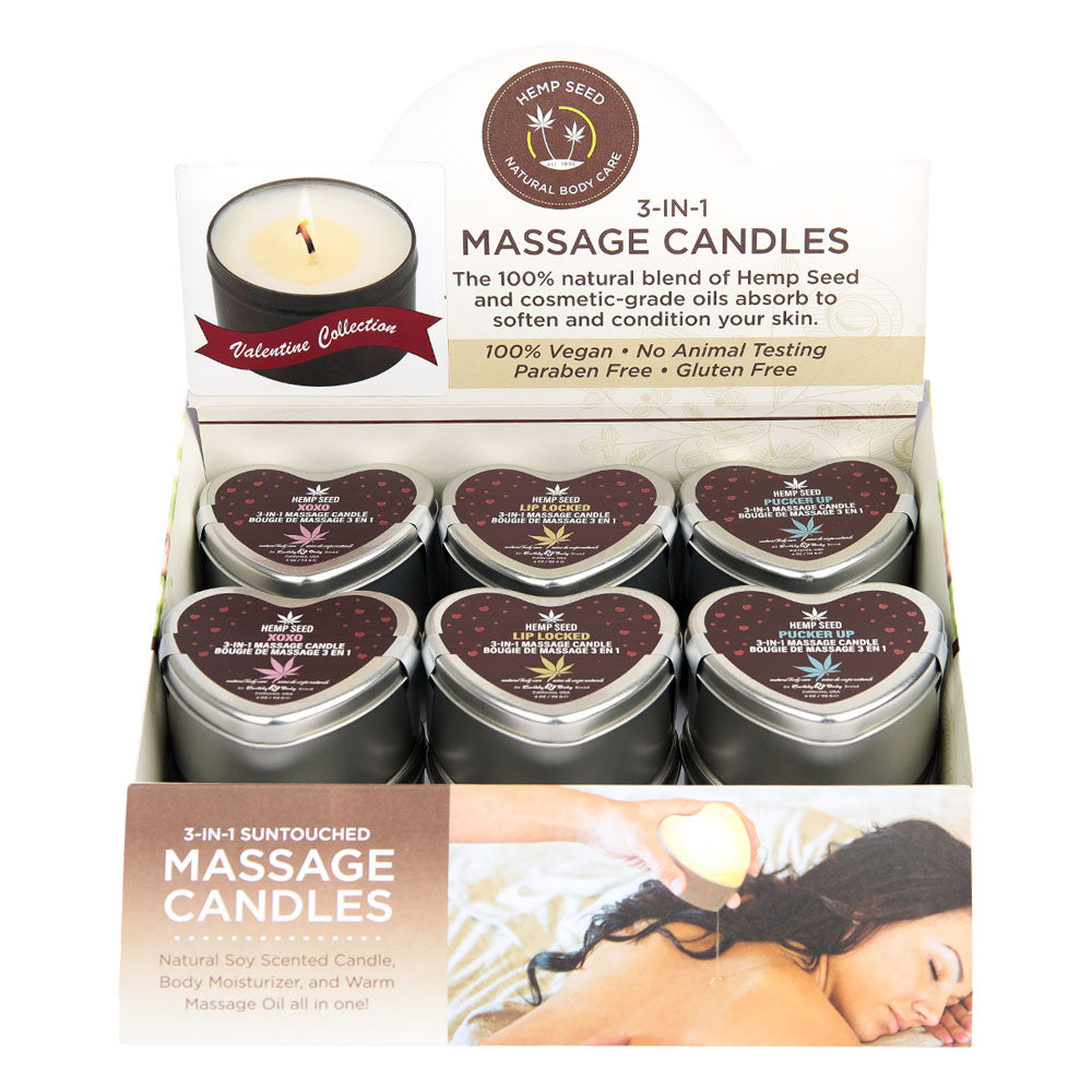 EB Hemp Seed Lovers Heart Candle Display - Counter Display of 12 and Tester - HSCV026D