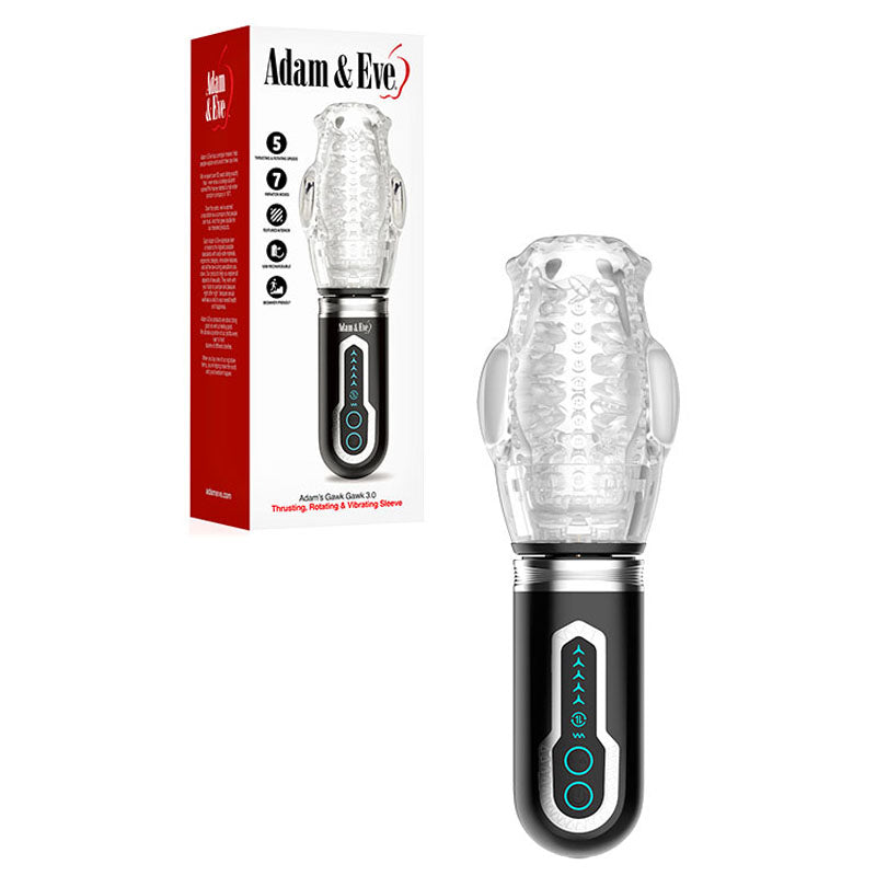 Adam & Eve Gawk 3.0 - Clear USB Rechargeable Thrusting, Rotating & Vibrating Masturbator