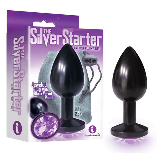 The Silver Starter - Anodised Black 7.1 cm (2.8) Butt Plug with Violet Round Jewel-IC2612-2