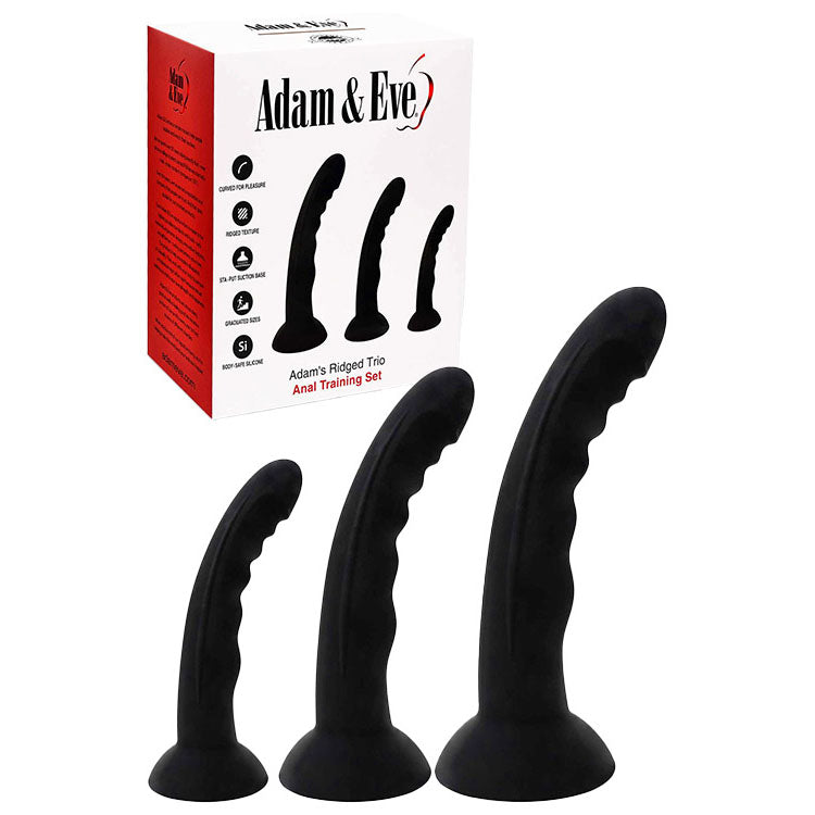 Adam & Eve ADAMS RIDGED TRIO - Black Anal Training Kit - Set of 3 Sizes-L034 8000