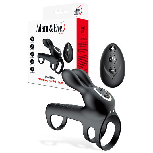 Adam & Eve WILD HARE - Black USB Rechargeable Vibrating Penis Cage with Wireless Remote - L254 8000
