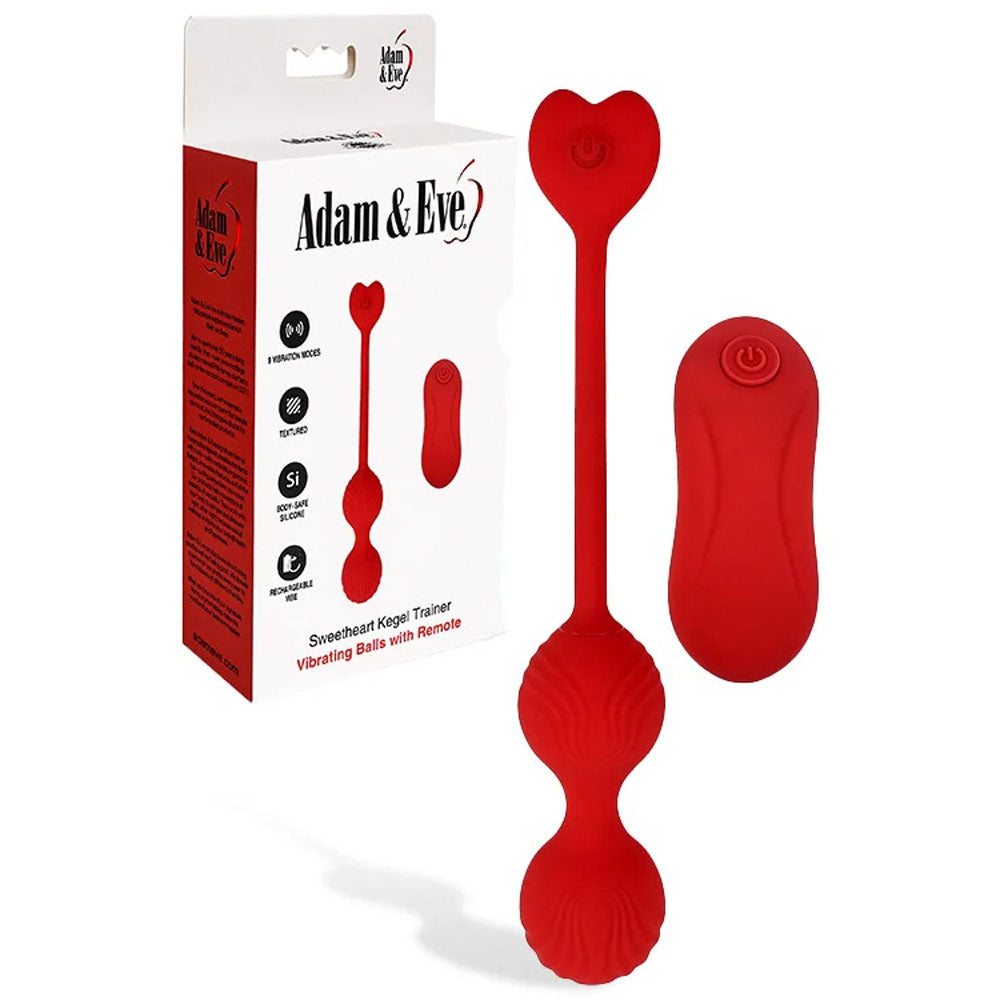 Adam & Eve SWEETHEART Kegel Trainer - Red USB Rechargeable Vibrating Kegel Balls with Remote - L360 6000