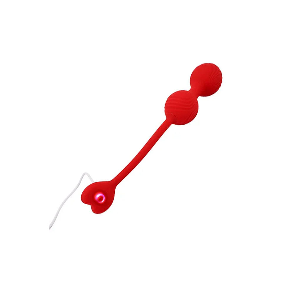 Adam & Eve SWEETHEART Kegel Trainer - Red USB Rechargeable Vibrating Kegel Balls with Remote - L360 6000