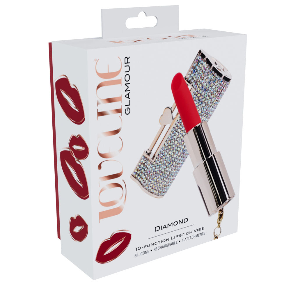 LOVELINE Diamond - Red - Red 8.3 cm USB Rechargeable Lipstick Vibrator - LOVU098IRI