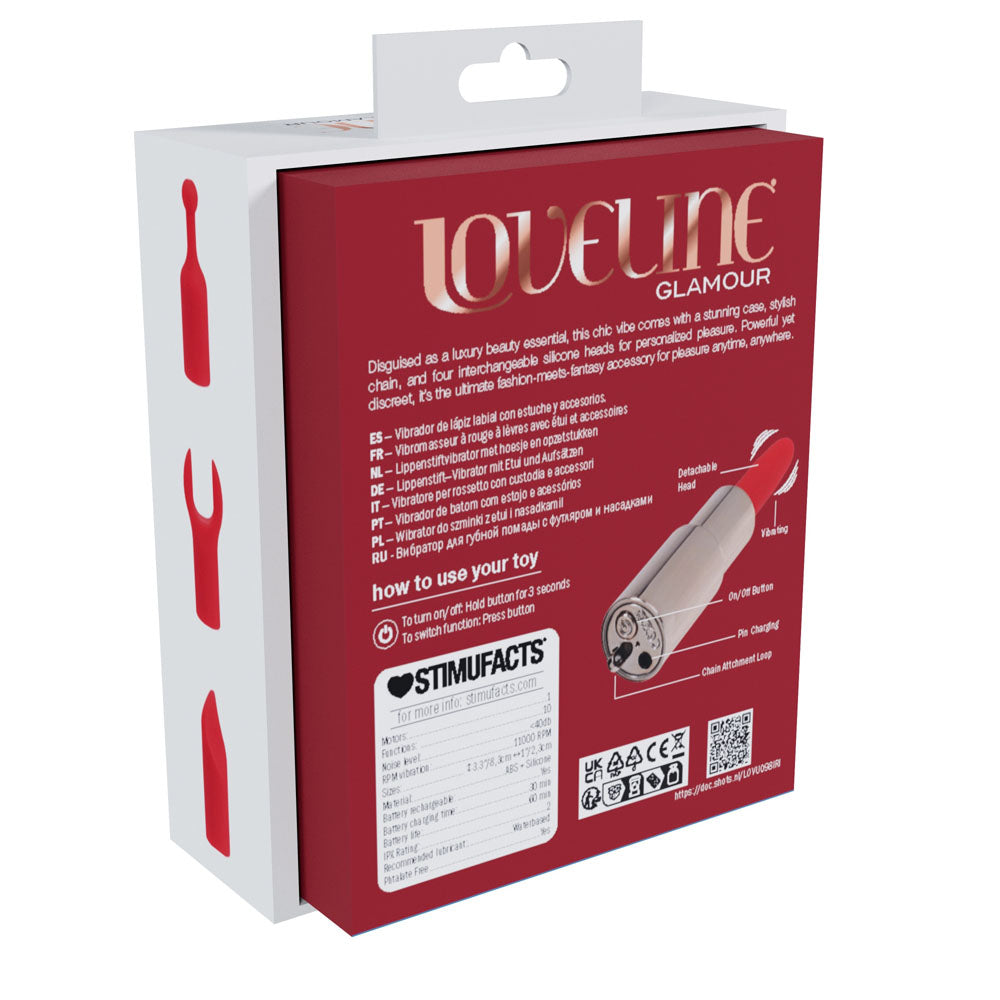 LOVELINE Diamond - Red - Red 8.3 cm USB Rechargeable Lipstick Vibrator - LOVU098IRI