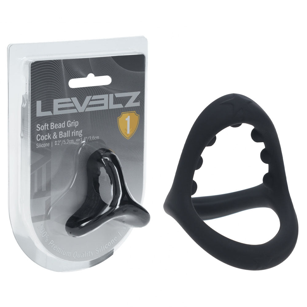 LEVELZ Soft Bead Grip Silicone Cock Ring - Black - Black Cock & Balls Rings - LVL01-0032BLK
